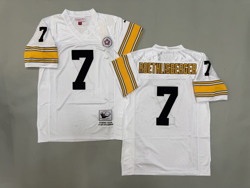 Men 2025 Pittsburgh Steelers #7 Roethlisberger white Throwback Limited NFL Jersey style 001